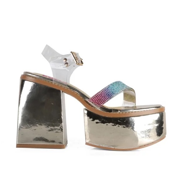 Chunky Gold Clear Strap Platfrom Heel - Picture 2 of 4